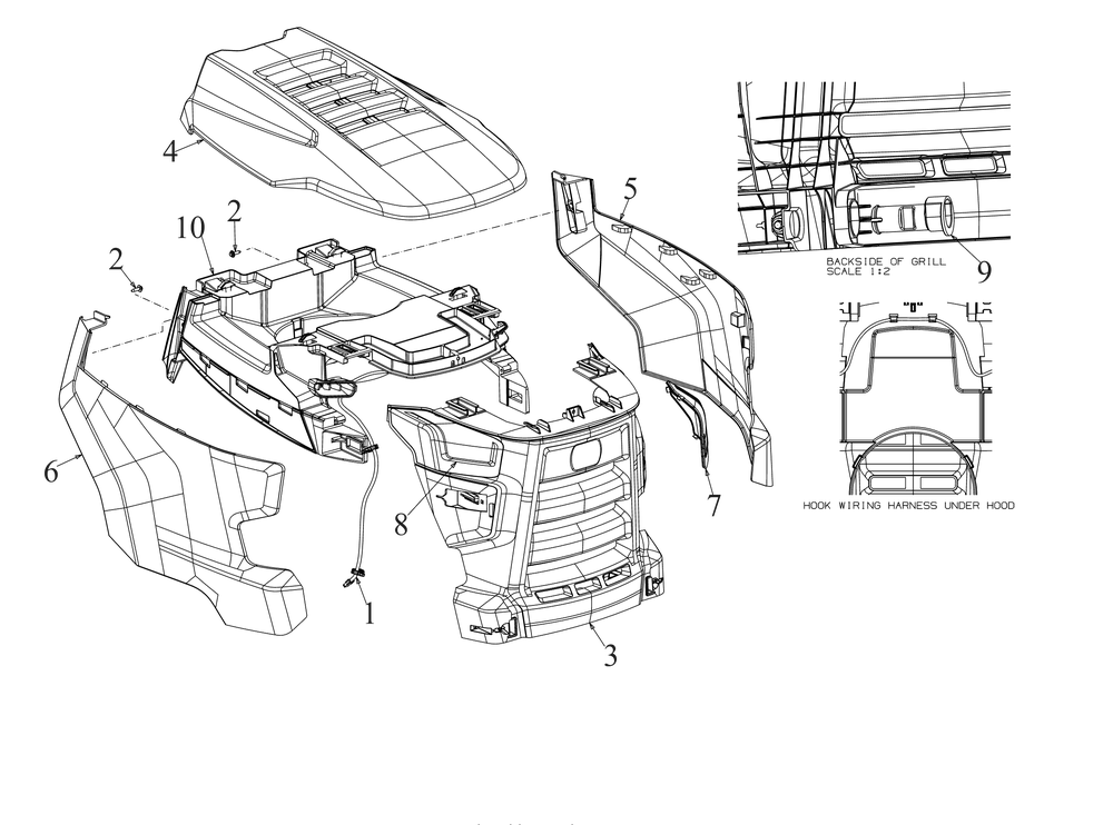 Hood Diagram and Parts List for XT1-GT50KH (14BQA3CQ010)(2021) Cub Cadet Lawn Tractor